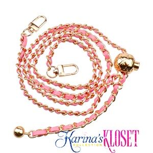 Adjustable Purse Strap, Leather Woven Chain, Gold & Pink Vegan Leather